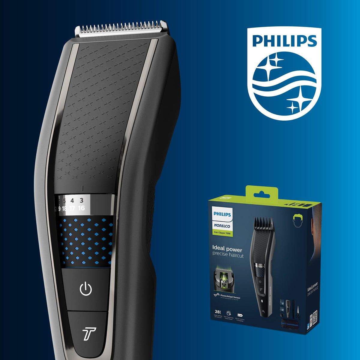 Norelco clipper held in hand to show compact size and ergonomic grip