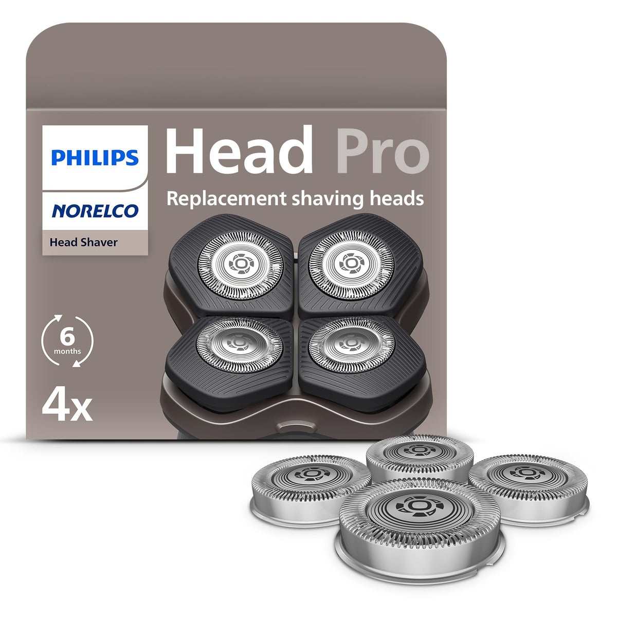 Norelco front packaging showing genuine HS740/40 heads and benefits