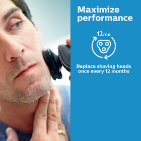Norelco replacement heads snapped into a compatible shaver demonstrating easy installation