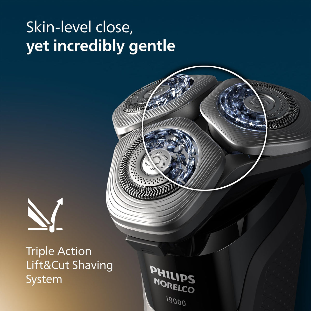 Norelco i9000 close-up of flexible shaving head showing contour adaptation for precise results