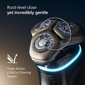 Norelco i9000 flexing heads reaching under nose showing contour-following precision benefit
