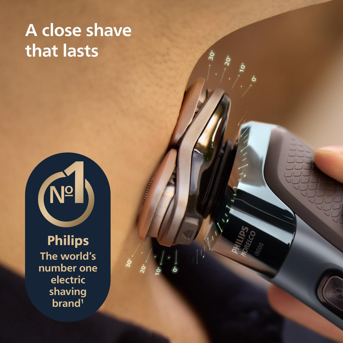 Norelco i9000 rotating Dual SteelPrecision blades close-up for precise cutting benefit