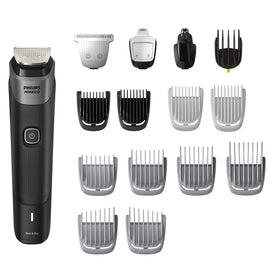 Norelco Multigroom 5000 front view showing kit and handle for versatile grooming