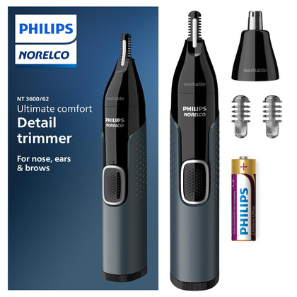 Norelco nose trimmer 3000 front view showing compact design and easy grip benefit