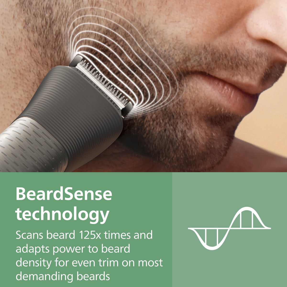 Nose and ear trimmer close-up on Norelco eliminating stray hairs without nicks or pulls