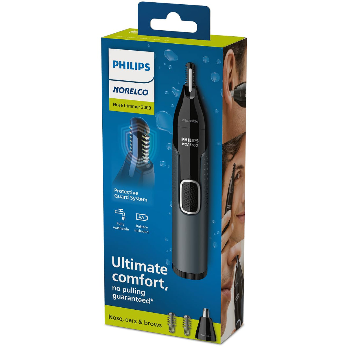 Norelco trimmer on a bathroom vanity illustrating daily grooming and tidy storage