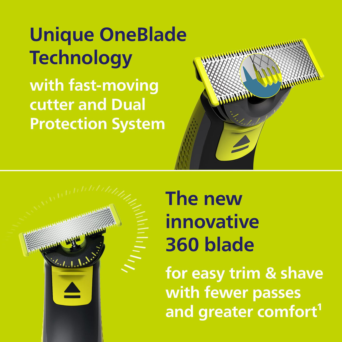 Norelco One 360 with 5in1 comb attached demonstrating adjustable trim lengths benefit