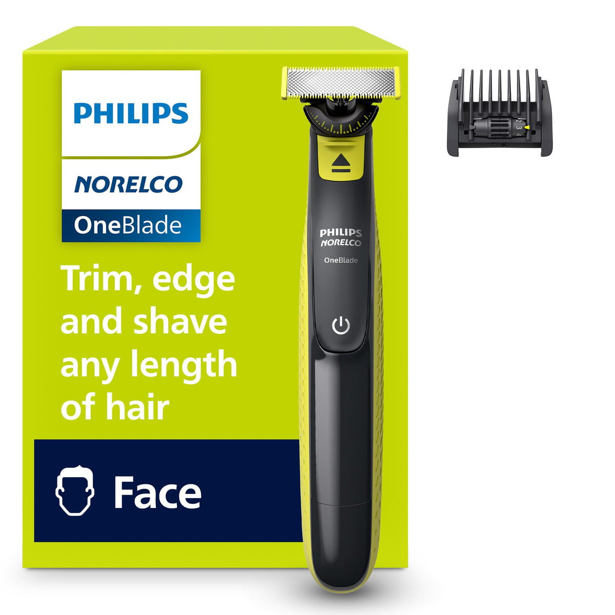 Norelco One 360 front view showing ergonomic handle and controls for comfortable grip
