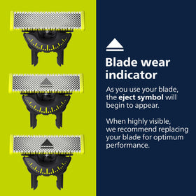 Norelco OneBlade blade attached to handle demonstrating easy replacement and control