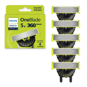 Norelco OneBlade 360 front packaging showing product and quantity benefit