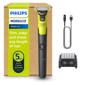 Norelco OneBlade 360 front view showing ergonomic handle and blade for comfortable grip
