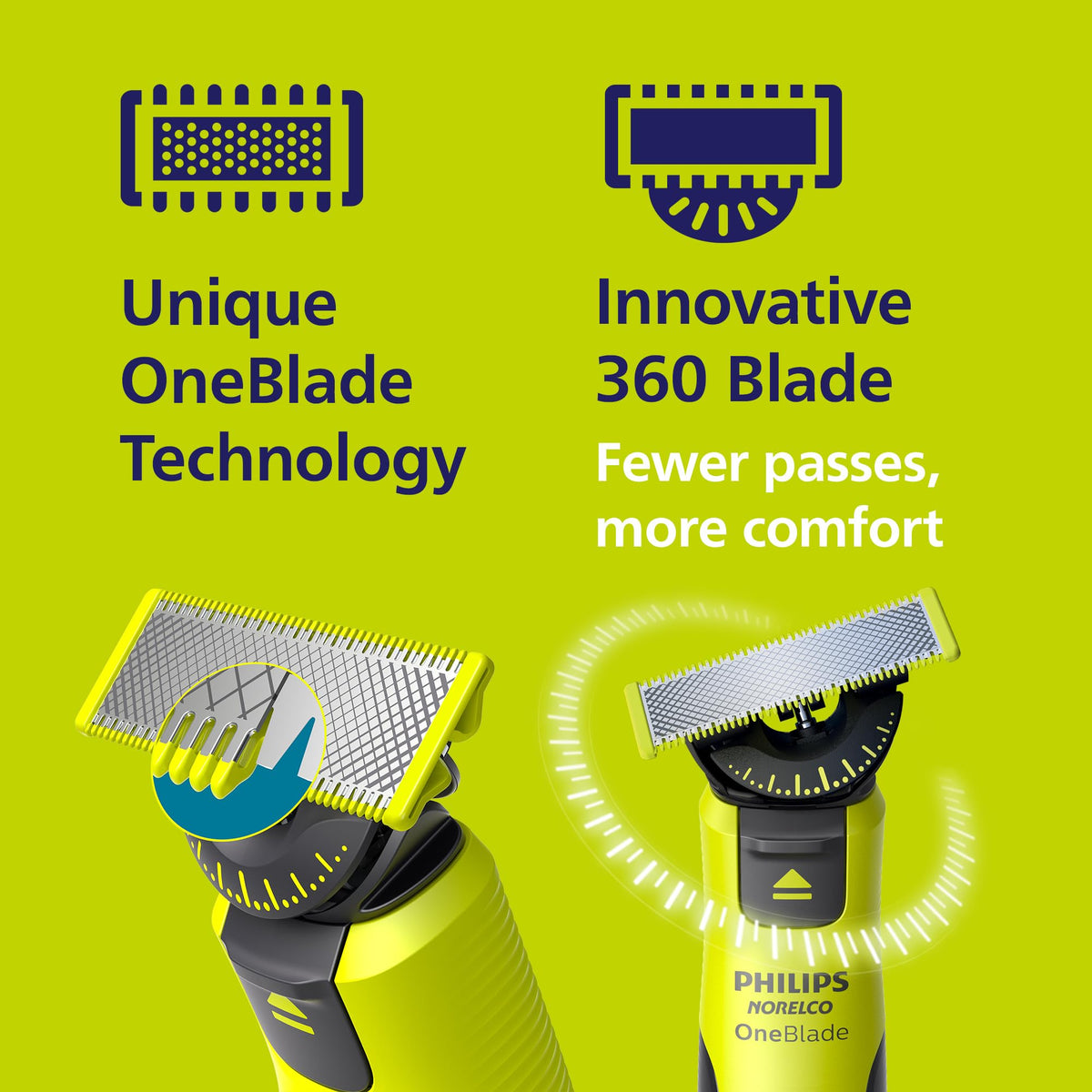 Norelco OneBlade 360 held in hand showing compact size and travel-friendly convenience