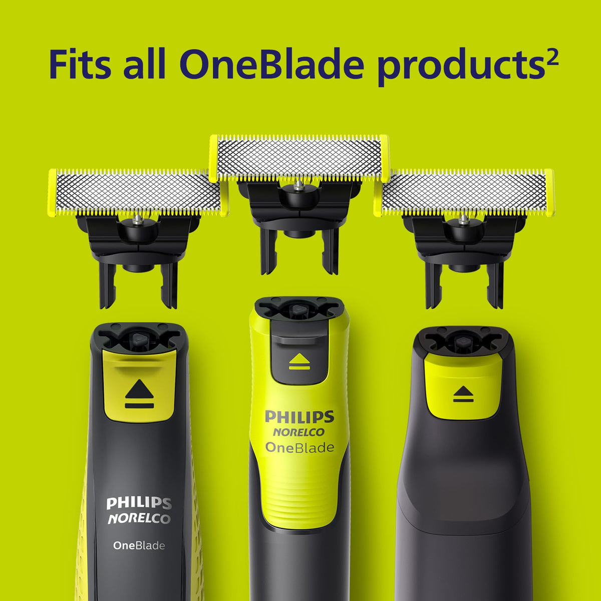 Norelco OneBlade label showing model compatibility and genuine replacement assurance