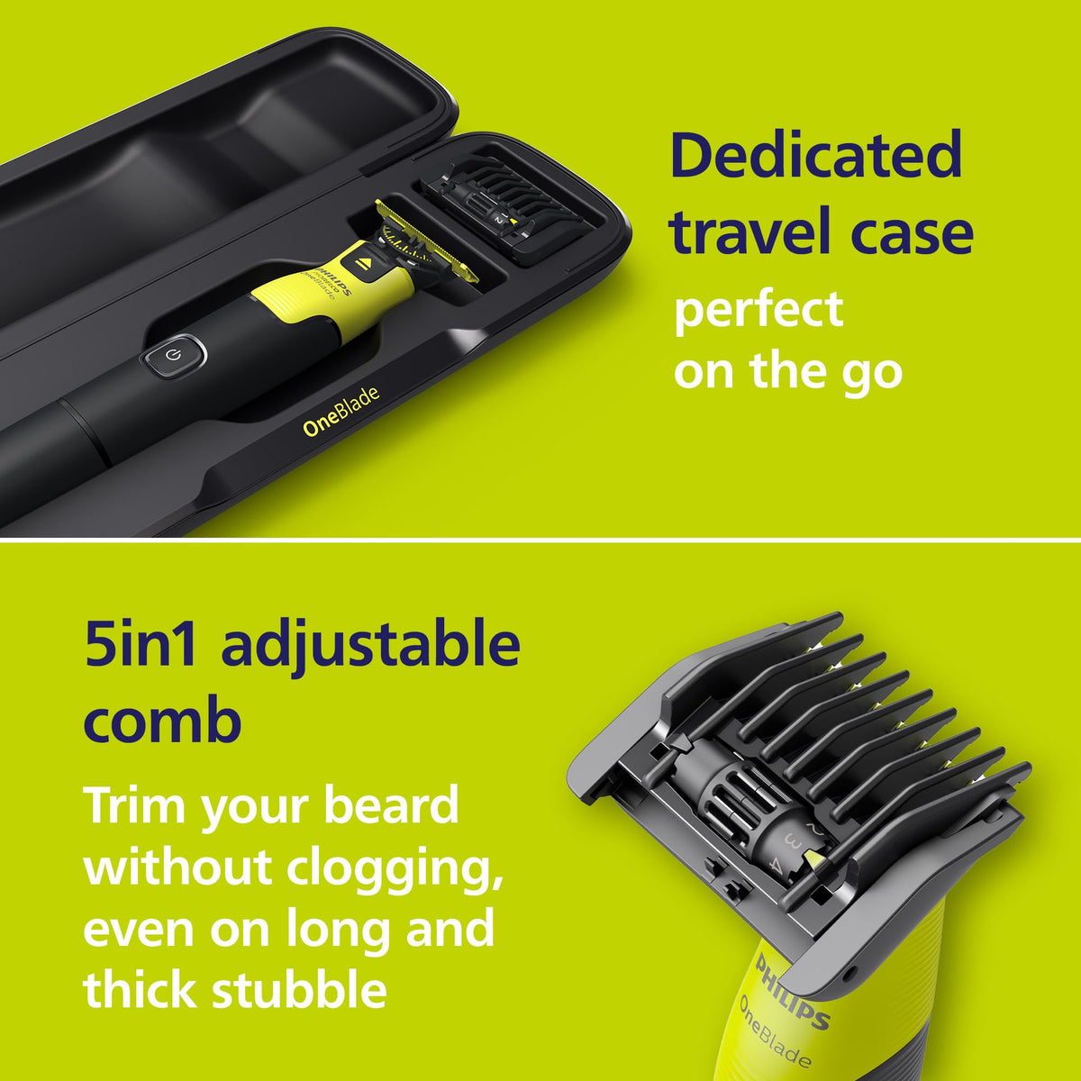 Norelco OneBlade 360 travel case and accessories organizing blades and cables for travel