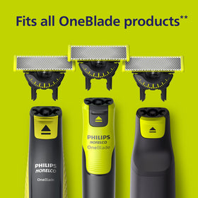 Two Norelco OneBlade 360 blades removed from packaging highlighting the included two-pack supply