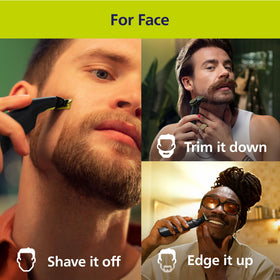 Norelco OneBlade close-up of 360 blade revealing flexible edges for precise contouring