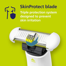 Norelco handle with 3mm comb attached demonstrating consistent trim length and even results