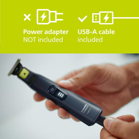 Norelco OneBlade Pro 360 held in hand to show scale, for comfortable ergonomic control