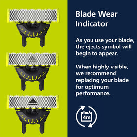 Norelco OneBlade Pro 360 LED battery indicator close-up, for easy charge monitoring