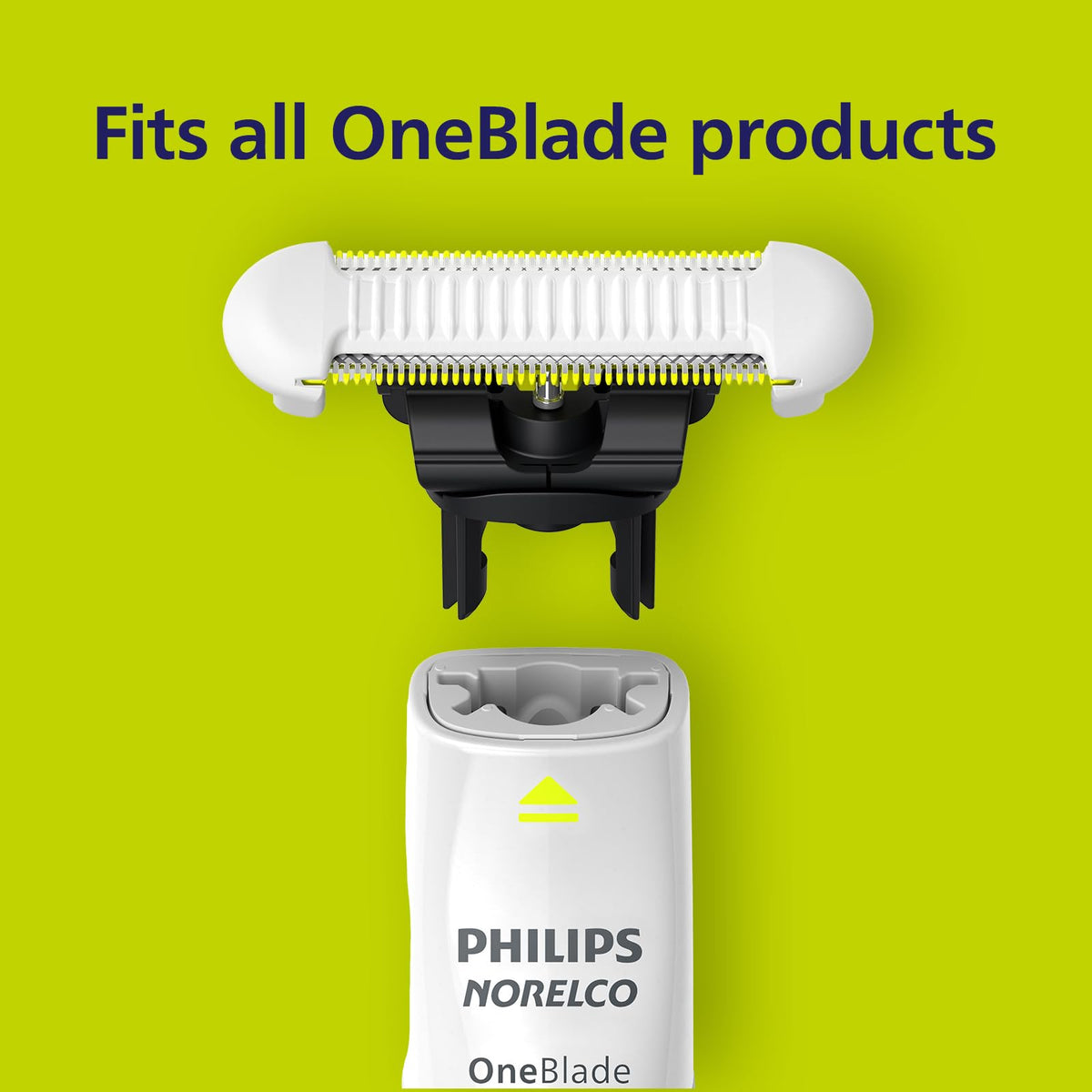 Norelco OneBlade next to a coin showing scale and compact replacement head size