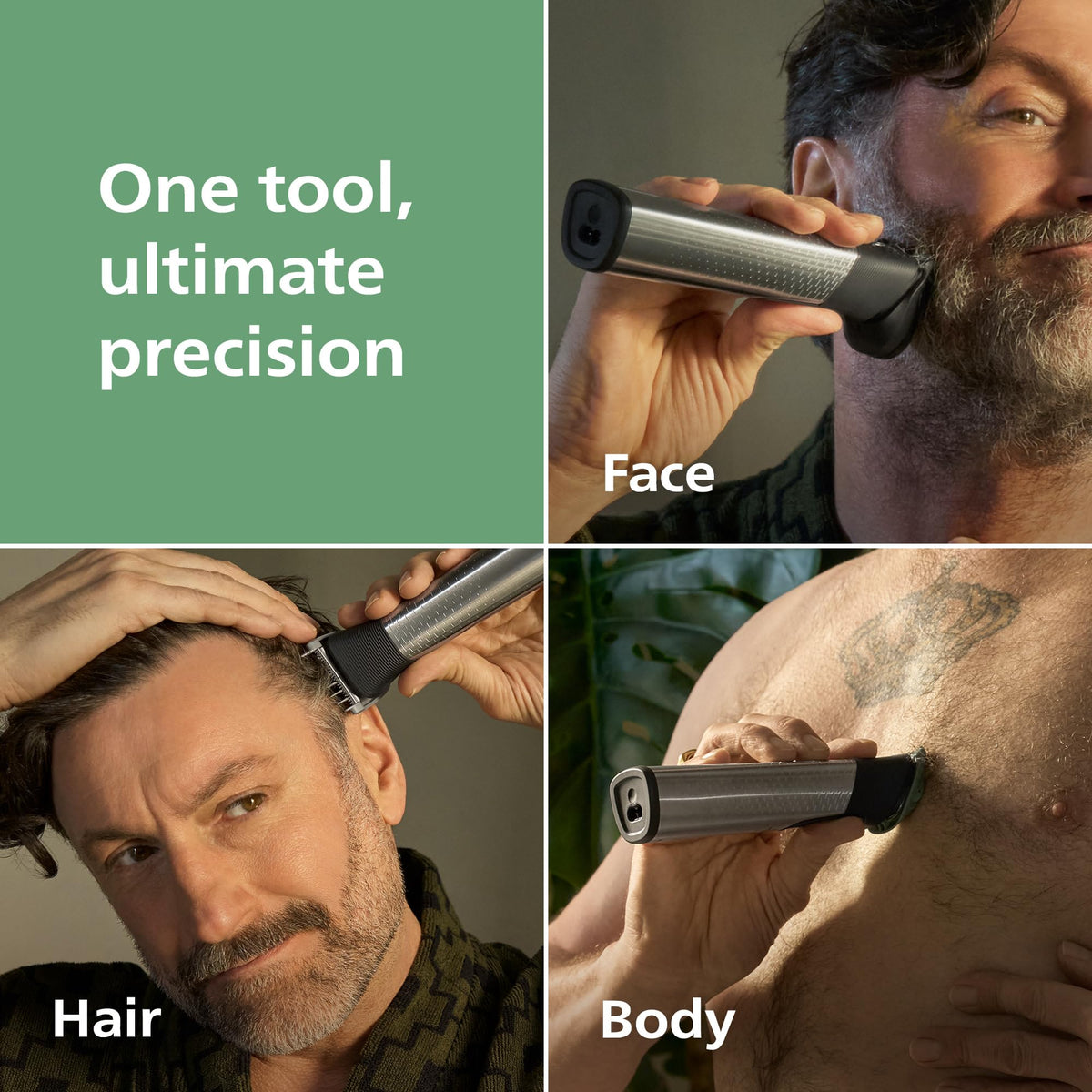 Norelco Philips attachments overview showing 23 pieces for all grooming needs