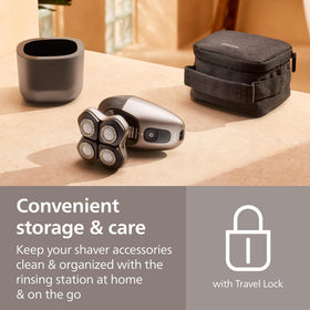 Philips Norelco hair collection trap open to show tidy clipping containment
