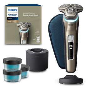 Norelco Series 9000 front view showing sleek design and controls for confident grooming