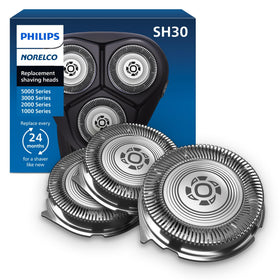 Norelco SH30/52 front packaging showing three replacement heads and product labeling for quick identification