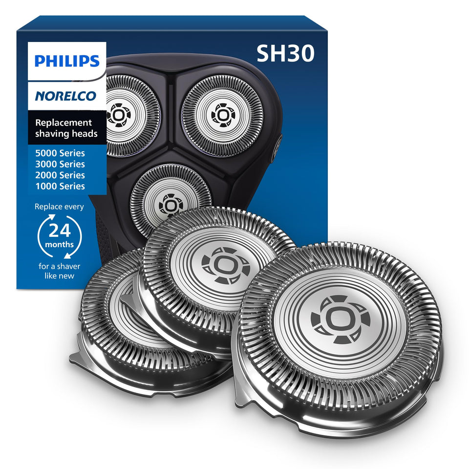 Norelco SH30/52 front packaging showing three replacement heads and product labeling for quick identification