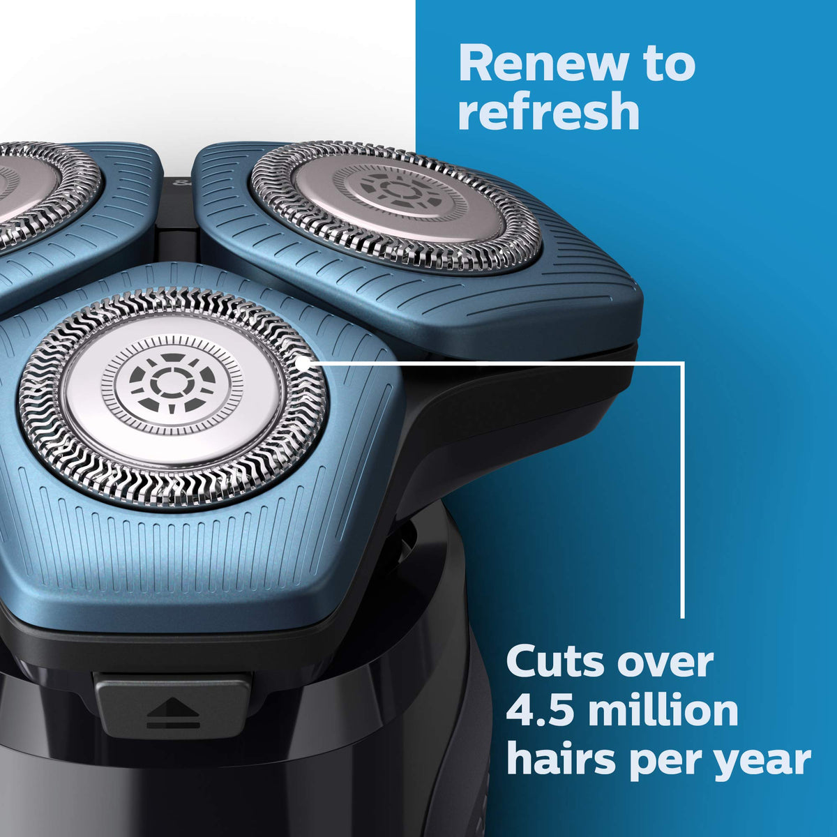 Norelco illustration of cutting action demonstrating high-speed precise hair removal benefit