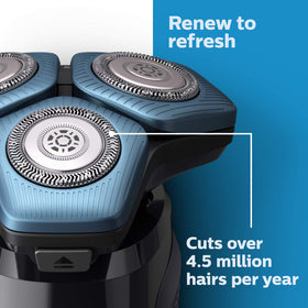 Norelco illustration of cutting action demonstrating high-speed precise hair removal benefit