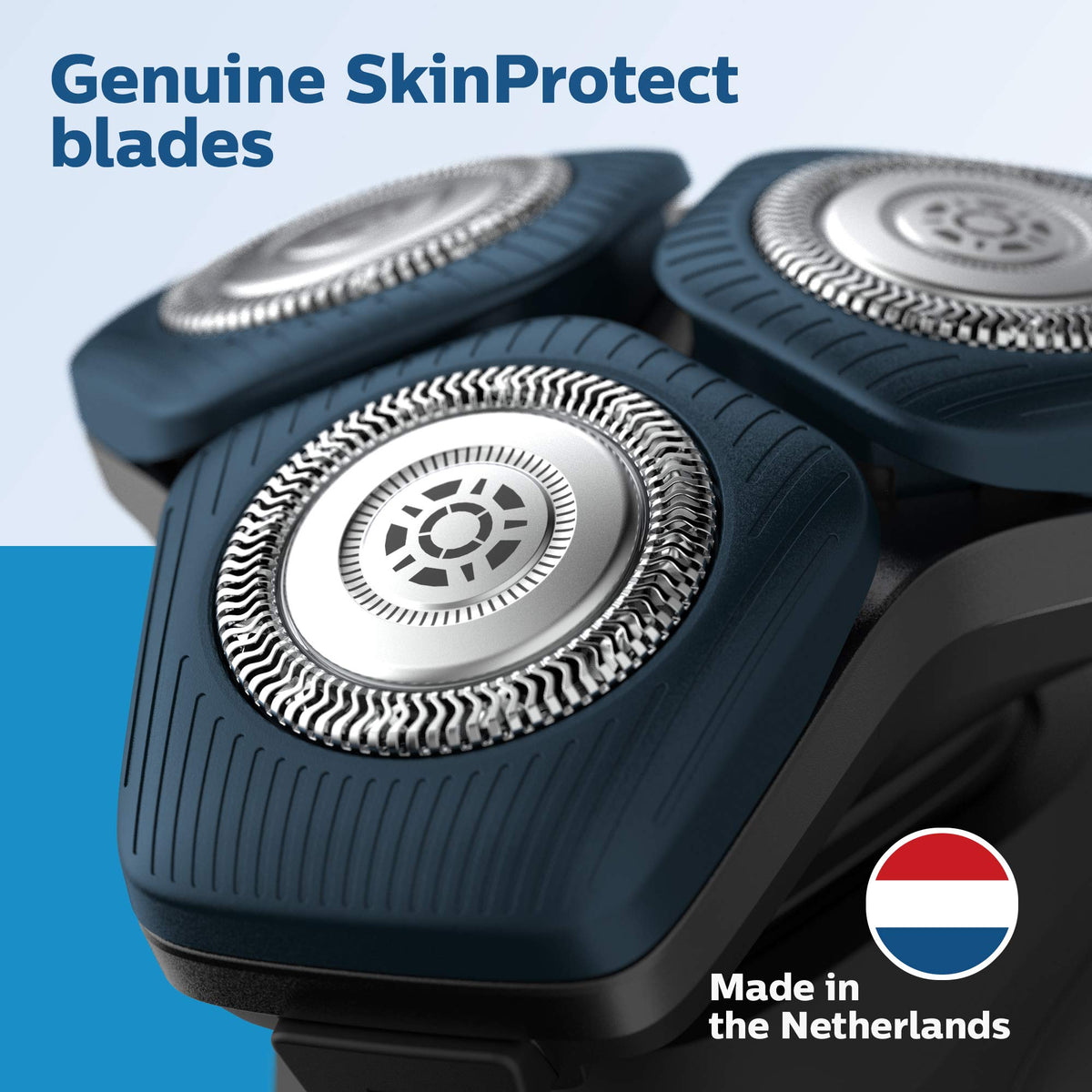 Norelco heads next to ruler showing compact size and easy handling benefit