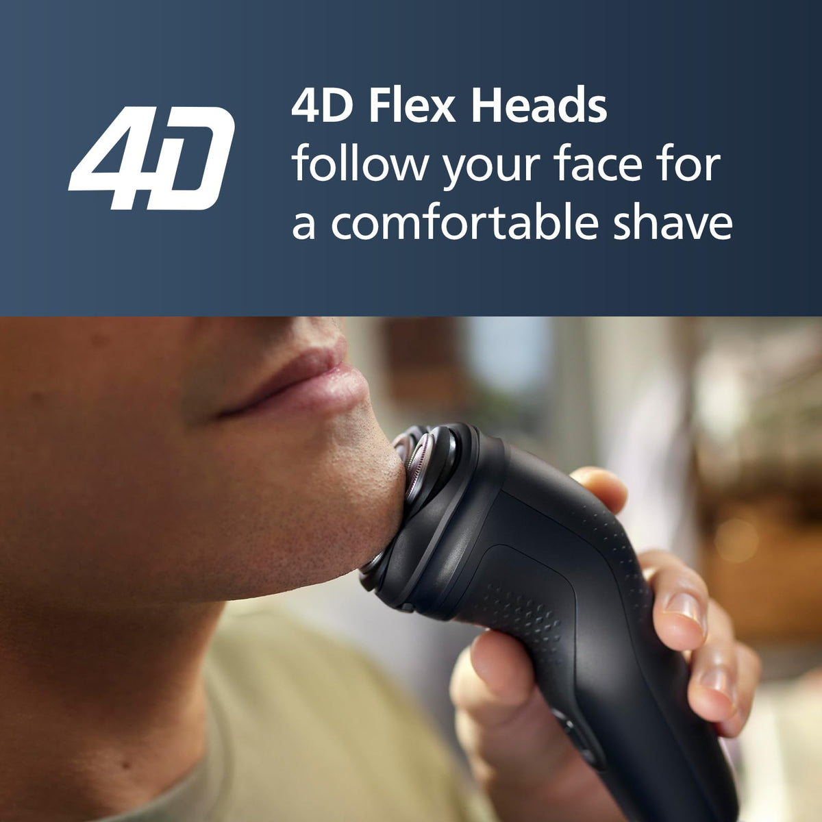 Norelco shaver 1100 held in hand to show compact size and easy maneuverability