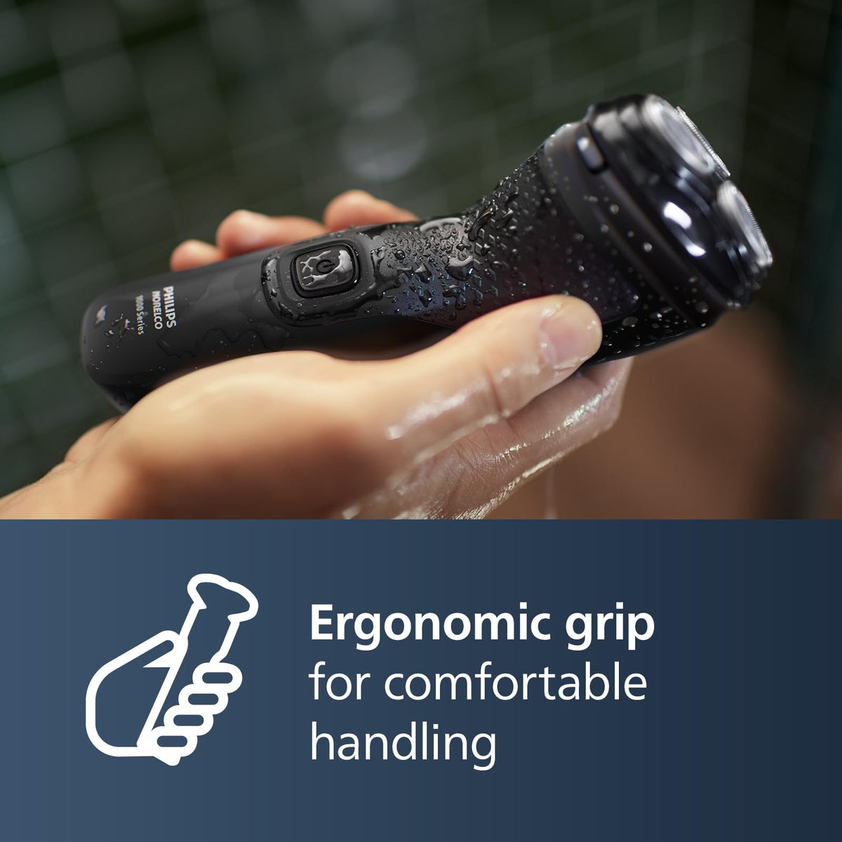 Norelco shaver 1100 on bathroom counter in lifestyle scene for daily grooming routine
