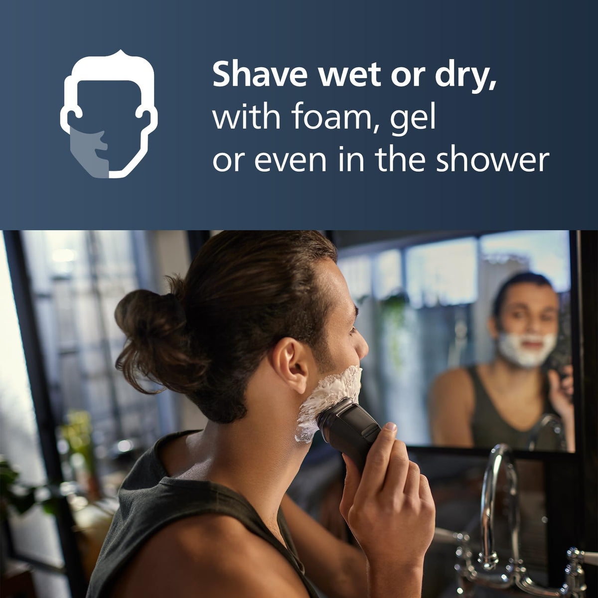 Norelco open head rinsing under faucet for simple hygienic cleaning