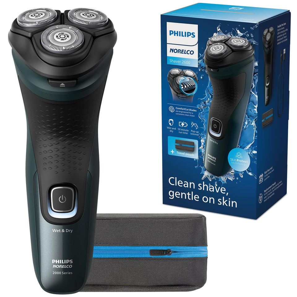 Norelco shaver 2600 front view showing ergonomic grip and shaving head benefit comfort