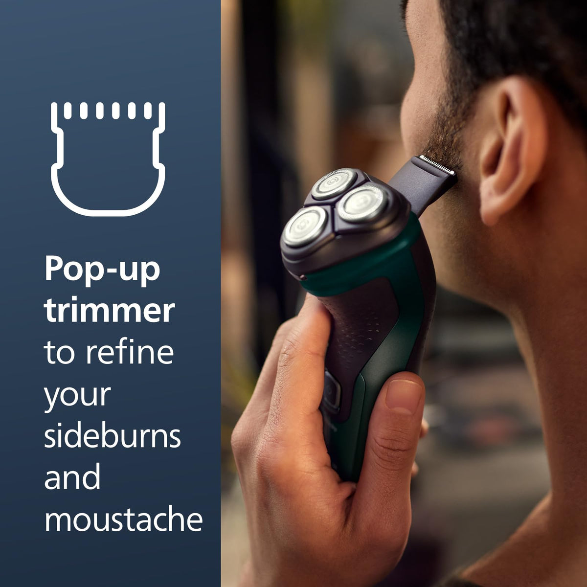Norelco shaver 2600 held in hand for scale showing compact travel-friendly size