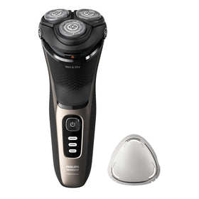 Norelco shaver 3000 front view showing head and ash gold finish for comfortable close shaves