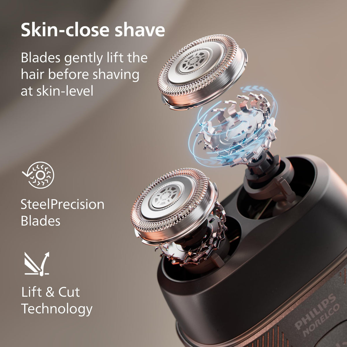 Norelco shaver 500 3D floating heads detail for better contour contact and comfort