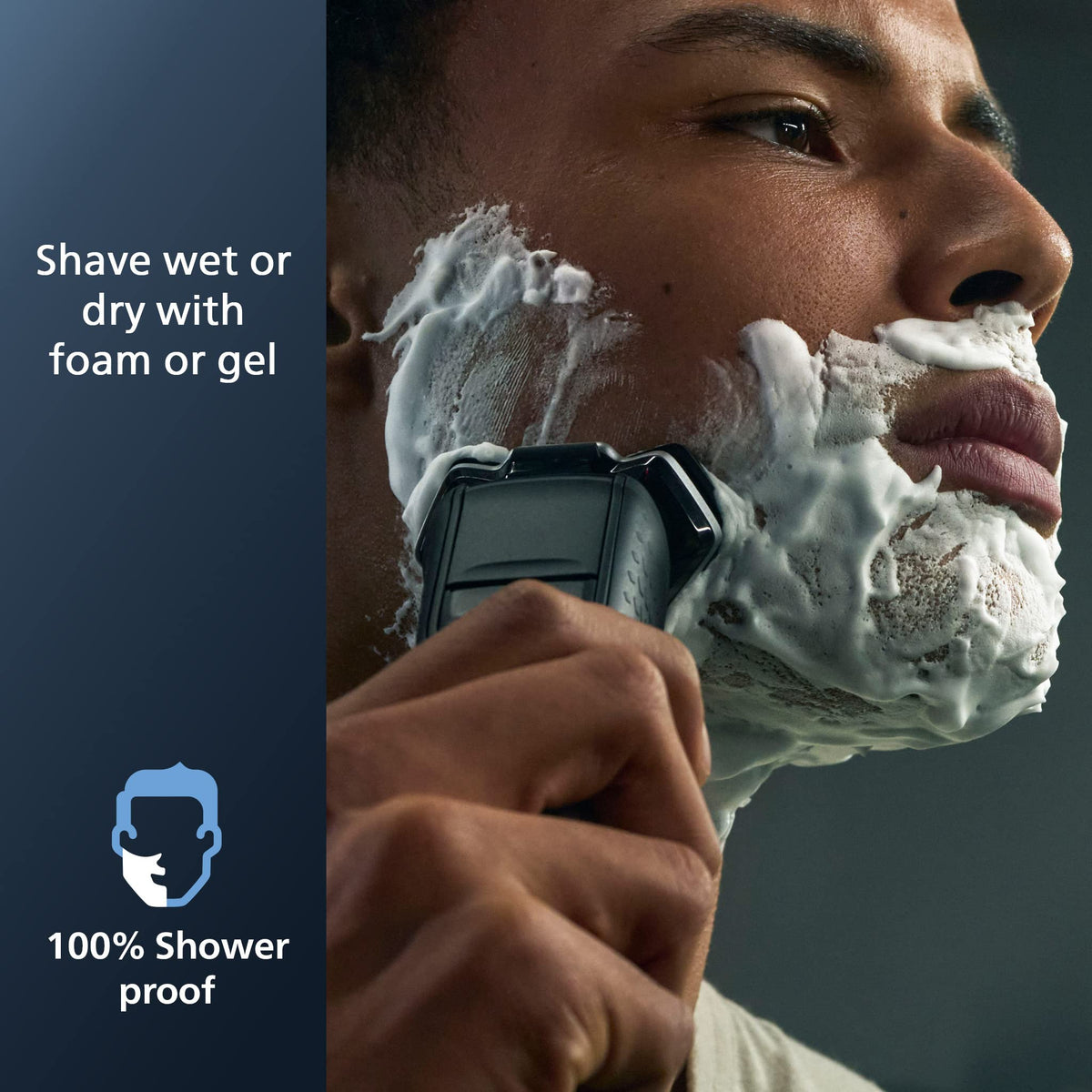 Norelco shaver 5400 held in hand to show size and travel-friendly portability benefit