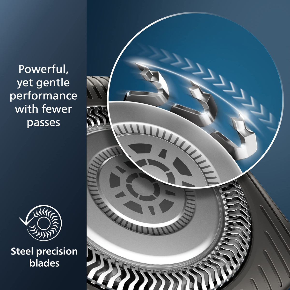 Norelco shaver 5400 LED display lit indicating battery status and intuitive control benefit