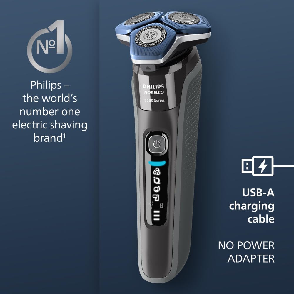 Norelco shaver 7300 click-on nose trimmer attached for easy safe nose and ear hair grooming