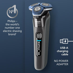 Norelco shaver 7300 click-on nose trimmer attached for easy safe nose and ear hair grooming