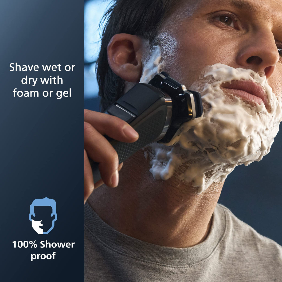Norelco shaver 7300 in hand showing size and scale for comfortable one-handed operation