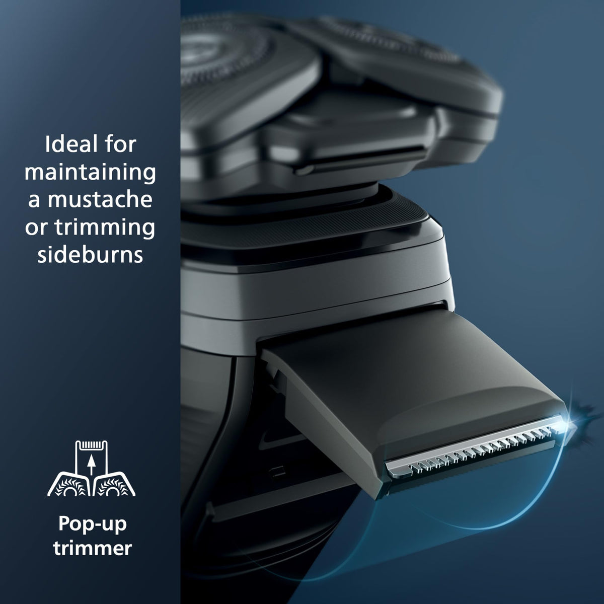 Norelco shaver 7800 on charging stand showing fast recharge and neat countertop storage