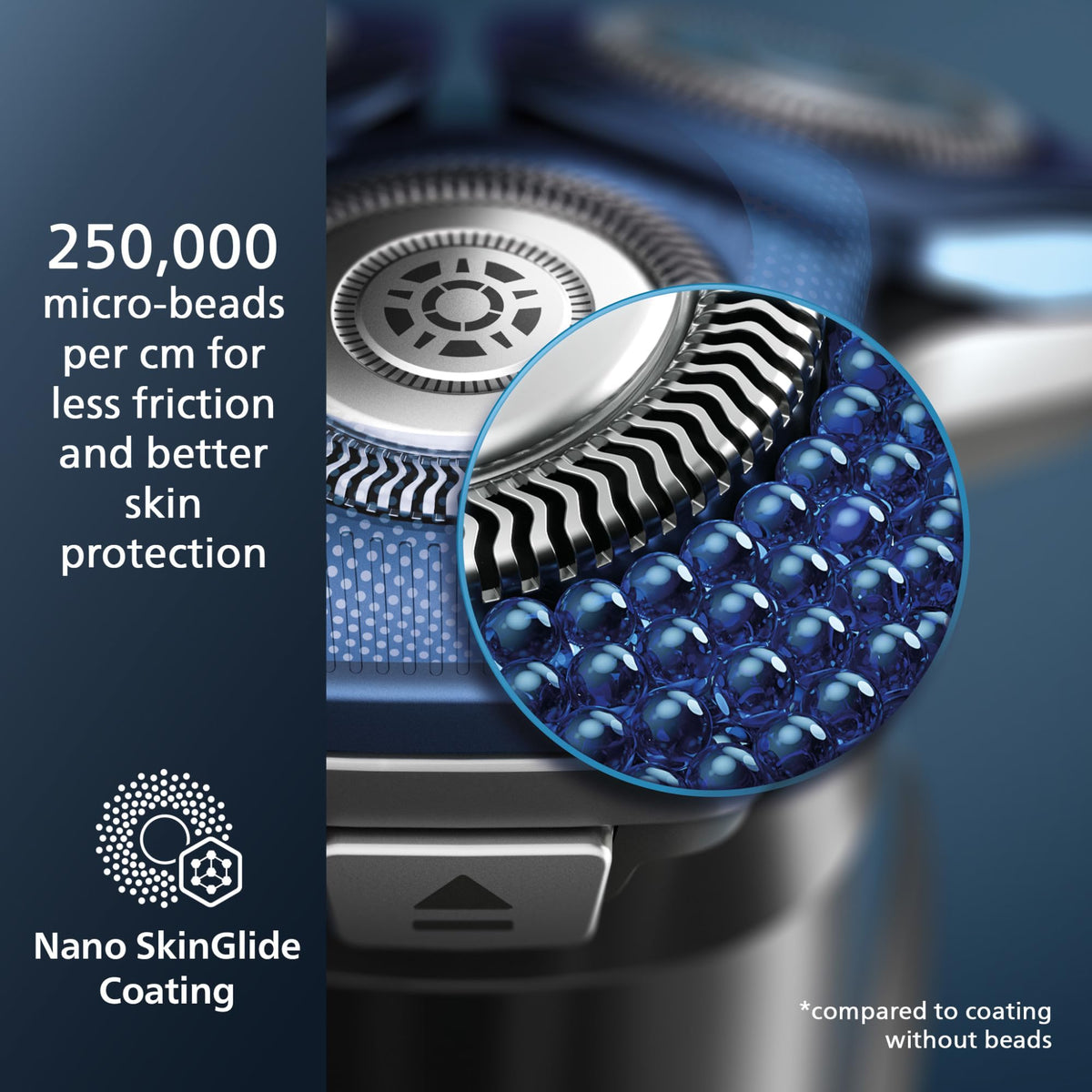 Norelco shaver 7800 head close-up showing flexible heads for smooth contour following