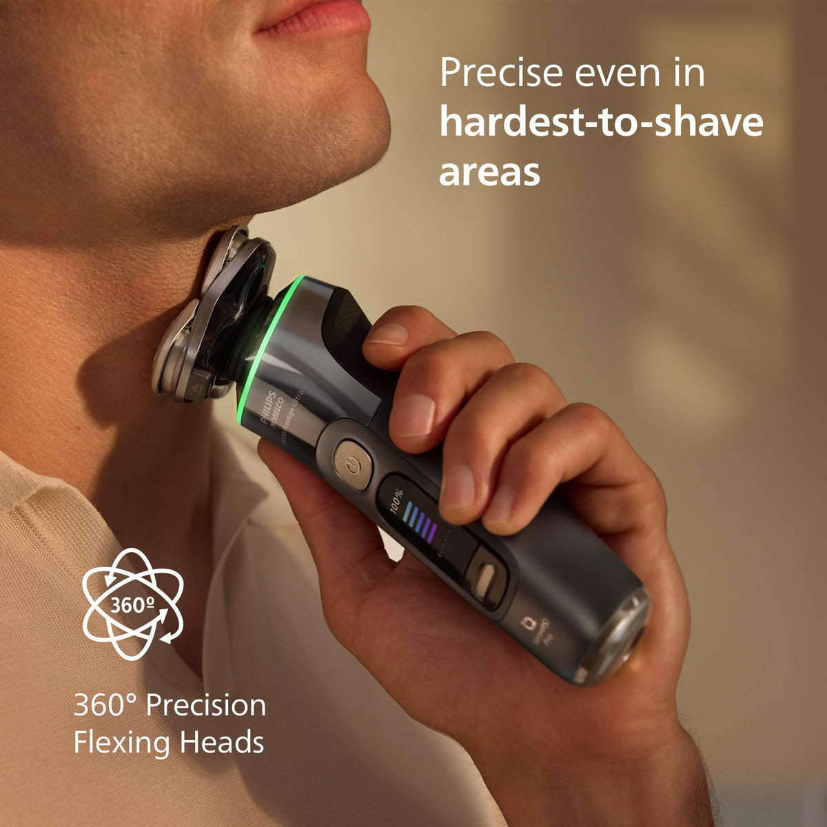 Philips Norelco i9000 used with water and foam illustrating wet shaving comfort and versatility