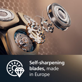 Norelco shaving heads mounted on shaver demonstrating restored cutting action