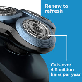 Norelco three replacement heads close-up demonstrating clean shave benefit