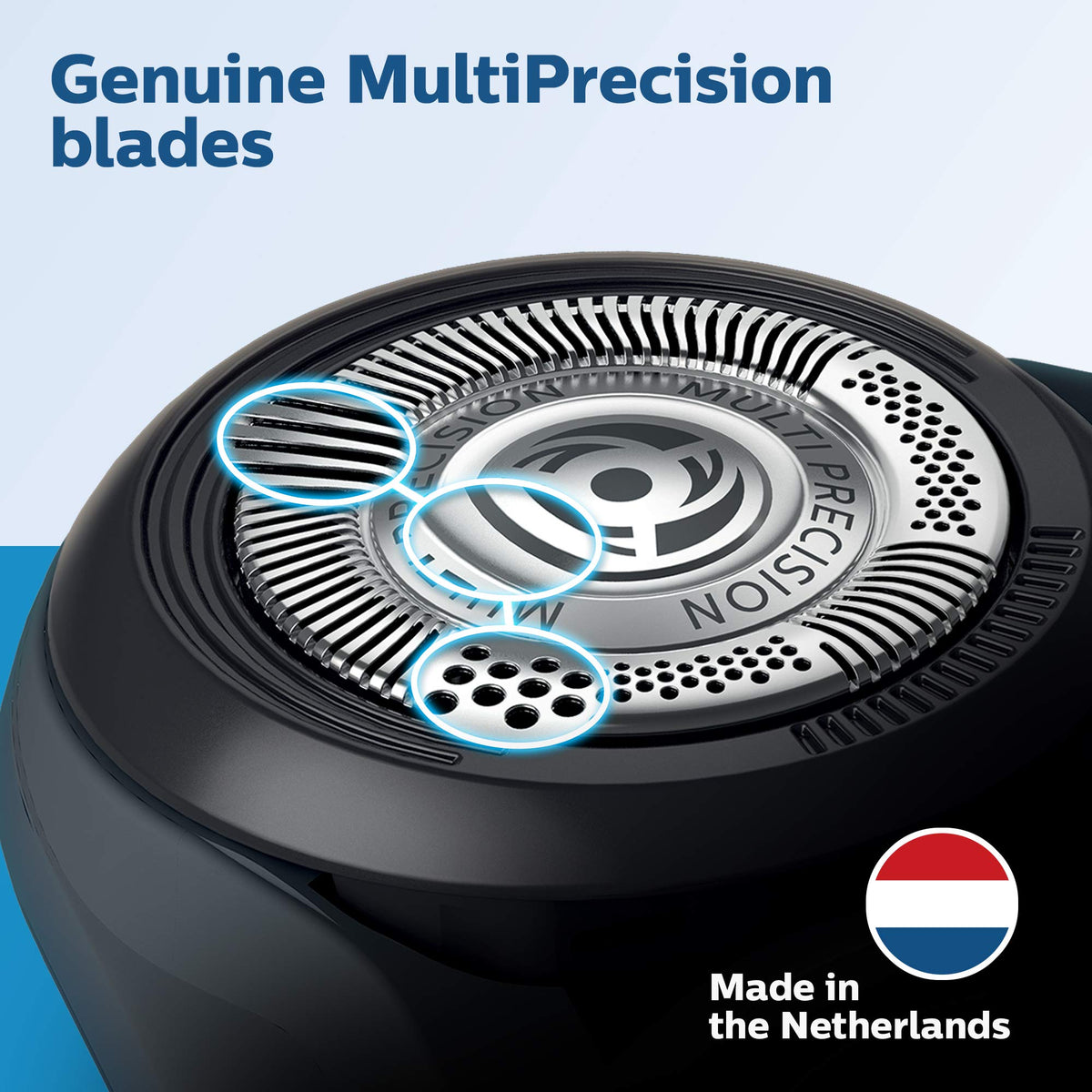 Norelco three shaving heads top view illustrating full set replacement convenience